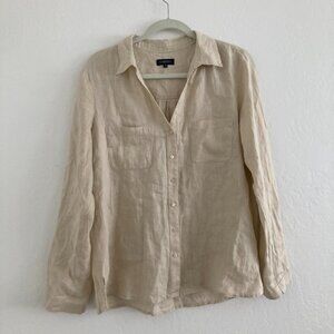 Caroll Paris 100% Linen Button Front Top Cream Lagenlook Beach Coast Vacation L